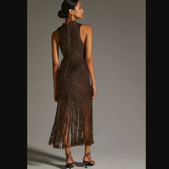 Anthropologie Mohan Fringed Halter Dress By Not So Serious by Pallavi - Picture 5 of 5